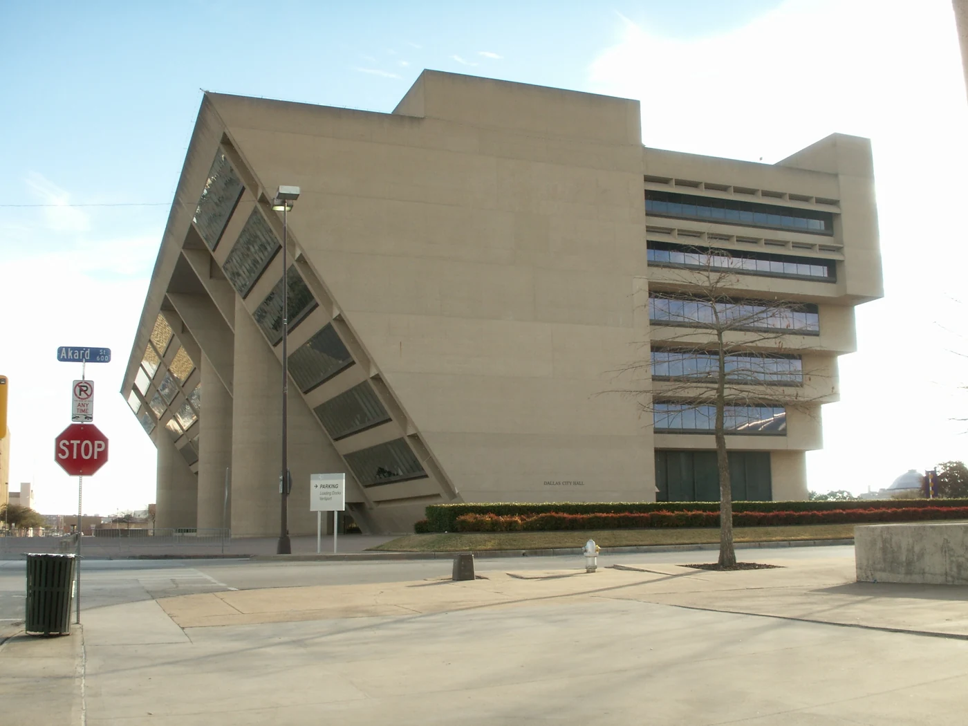 The angular facade of Dallas City Hall